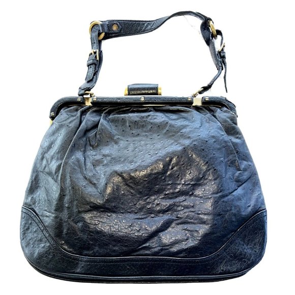 TRACY REESENew York Black GenuineOstrich Leather Tote BaguettePurse